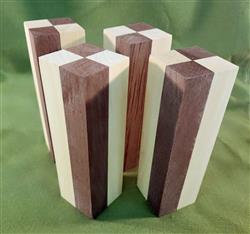 Blank #732 - Yellowheart & Peruvian Walnut Segemented Blanks - Set of 4 ~ 1 5/8" x 1 5/8" x 5 1/2+" ~ $27.99